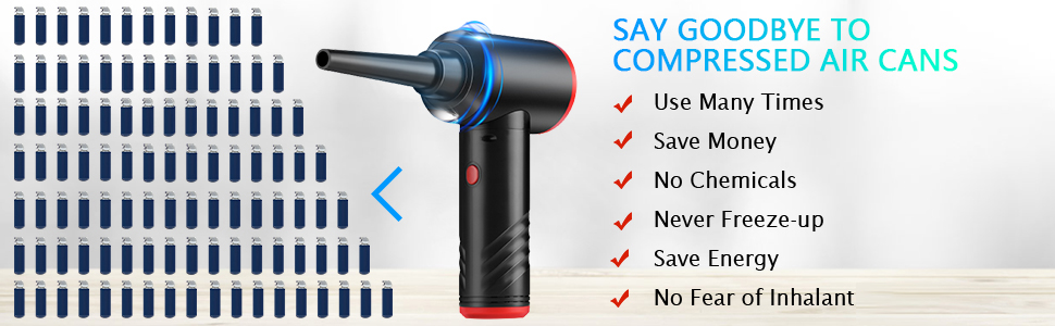 Електричний пилосос для повітряного продування BUDOCI, 3 швидкості, 100000 об/хв, 6000 mAh, з LED-підсвічуванням, для чищення ПК, клавіатури, диванів, офісної техніки, авто (чорно-червоний)