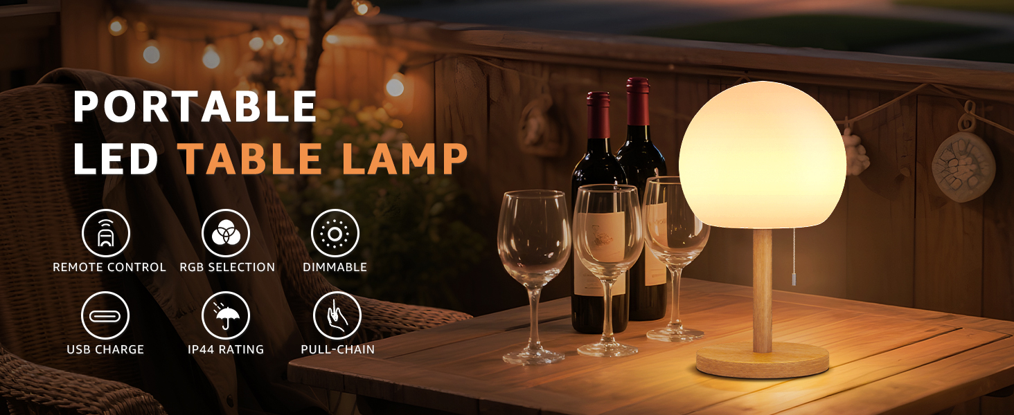 FUYO Бездротова LED-лампа настільна, акумуляторна, диммування, 8 кольорів, з пультом, IP44, для дому, ресторану, вечірки та саду