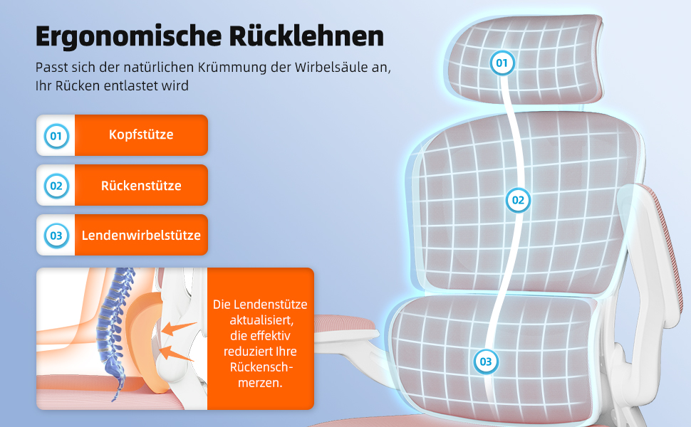 Ергономічне крісло для офісу з регульованою підголовником, підтримкою попереку та відкидними підлокітниками, крісло для начальника, 150 кг, функція гойдання до 135° (Рожевий, Модель 2)