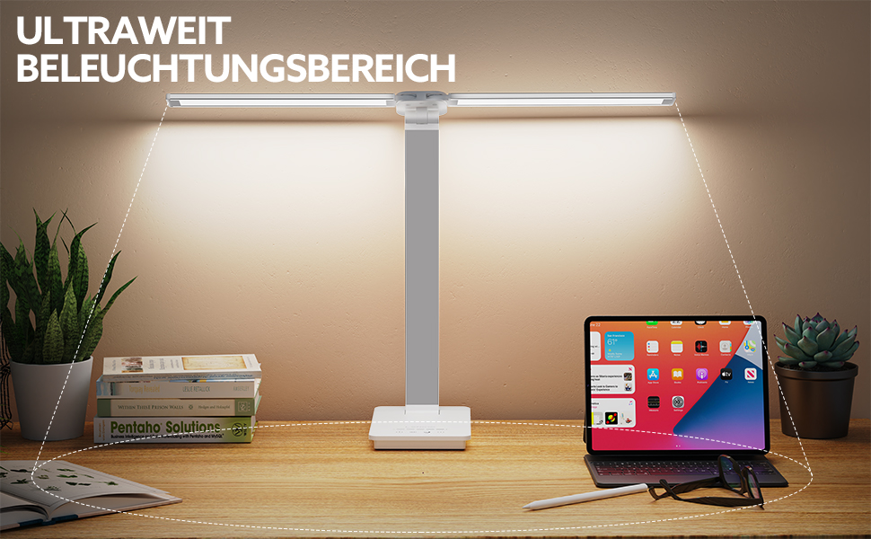 Лампа настільна LED LENDO з двома головками, регульована яскравість 700 люмен, 5 рівнів регулювання, 5 кольорових режимів, USB-порт для зарядки та вбудований акумулятор 2000mAh, для дітей, спальні, читання (срібна)