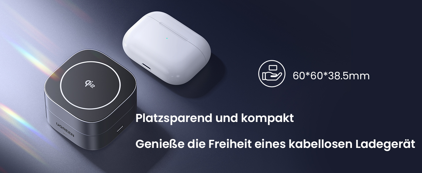 Ugreen MagFlow Qi2 Бездротова зарядка 15W 2-в-1 MagSafe для iPhone 15/16/17, AirPods + Кабель 1м
