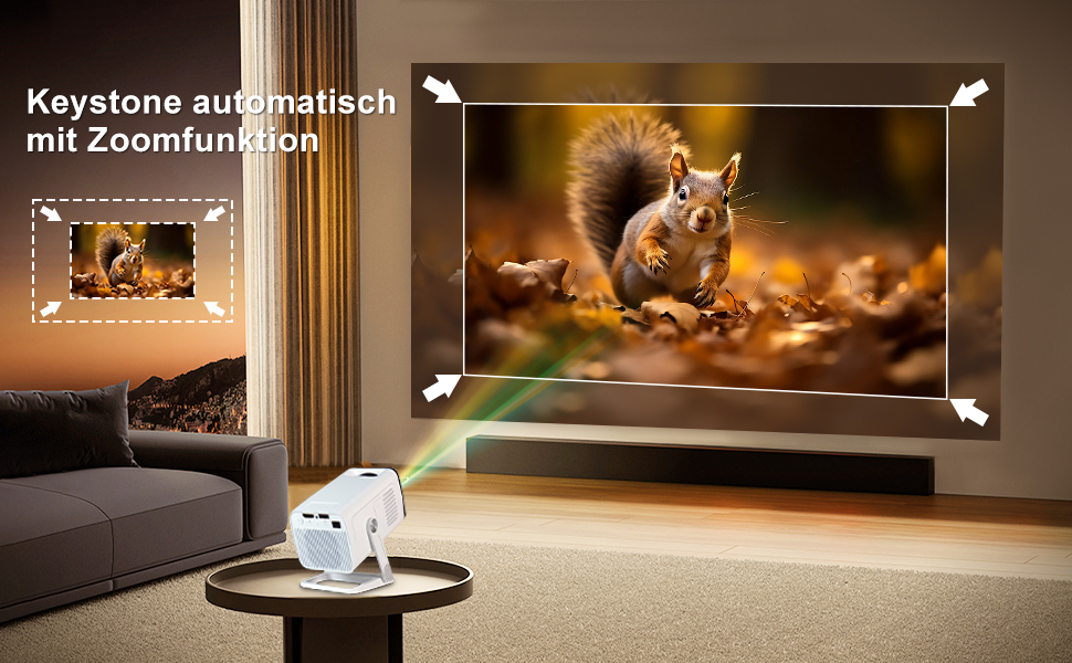 Портативний проєктор ZDSSY Beamer 4K з Wi-Fi 6 та Bluetooth 5.4: міні проєктор для домашнього кіно, автоматичне коригування та ручне фокусування, сумісний з PC/TV Stick/USB/PS5 (білий)
