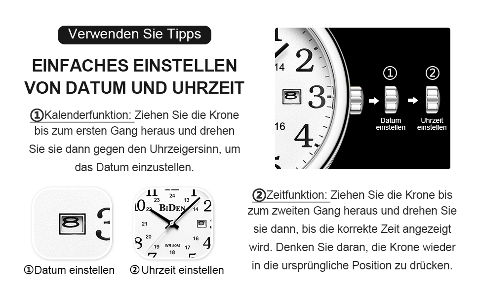 HANPOSH Годинники чоловічі, аналогові кварцові годинники для чоловіків, водостійкі годинники на зап'ясті, модні бізнес-годинники з датою, шкіряний ремінець, срібний колір, білий циферблат