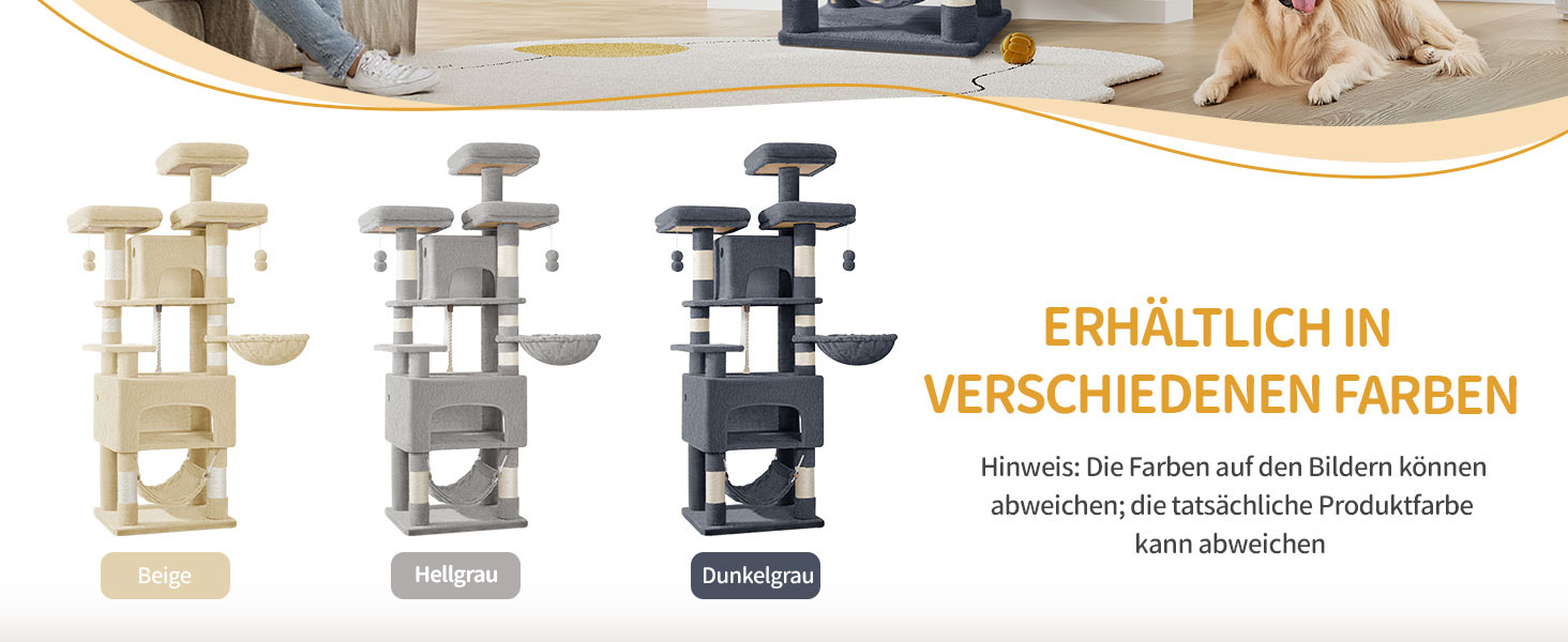 Кігтеточка для котів Hzuaneri, 176 см, XL, 3 платформи, 2 печери, 7 кігтеточних стовпів, гамак, плюшеві кульки, для багатокотових домівок, темно-сірий MS17618SG