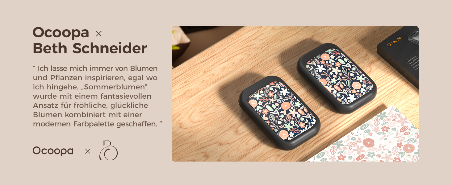 Електричні грілки для рук OCOOPA UT4 Young Flora Flamme, 5000mAh, 2 шт. - Компактні, Водонепроникні, Швидкий нагрів, USB, для зими та активного відпочинку