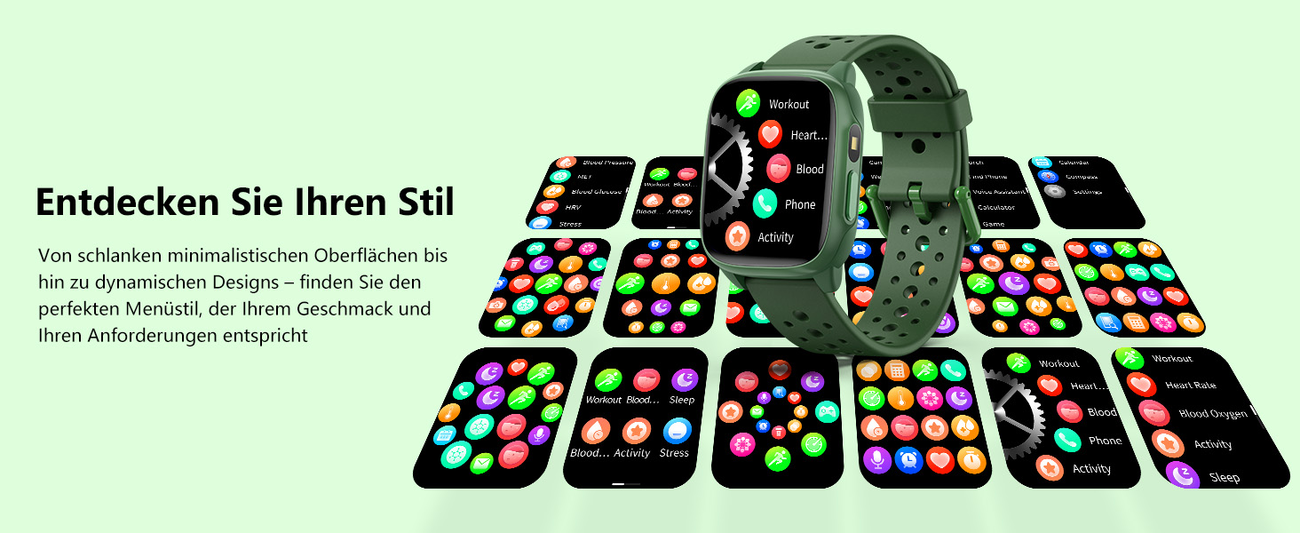 Дитячий розумний годинник Kinder з 140 спортивними режимами, фітнес-трекер, вимірювання пульсу, ігри-головоломки, IP68 вологозахист, без використання додатку/телефону, подарунок для хлопчиків-підлітків 6-15 років, зелений