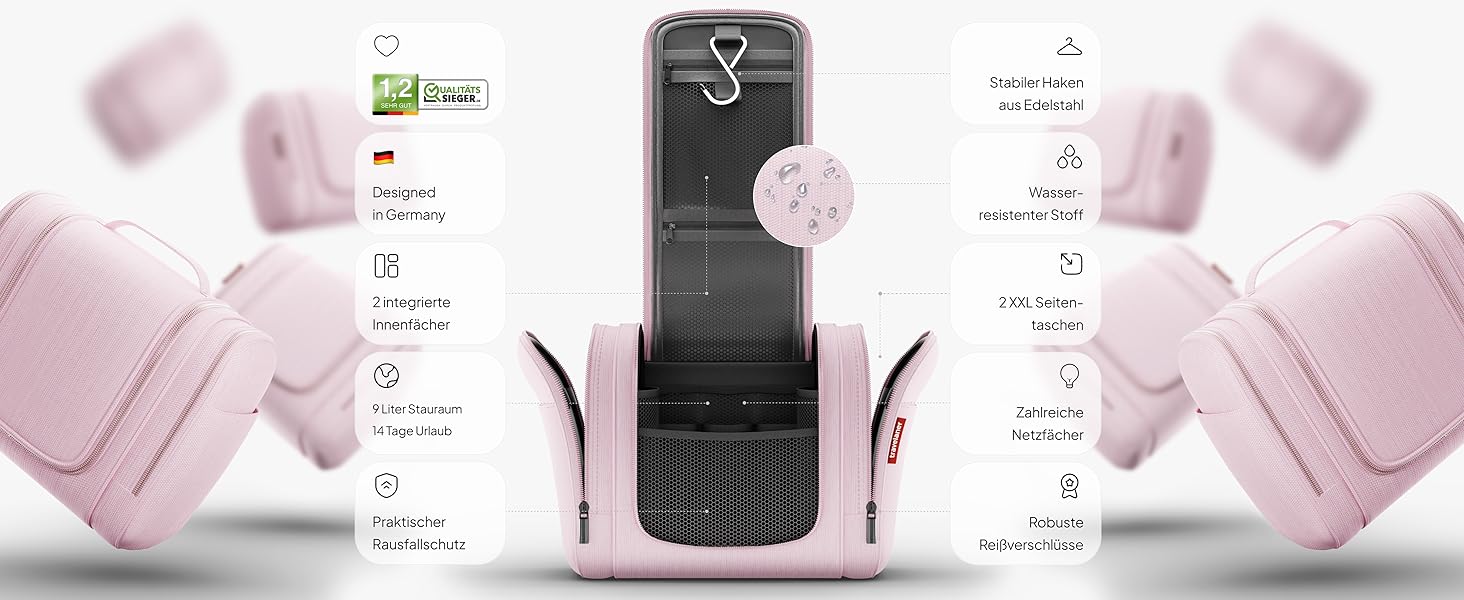 Чохол-органайзер для подорожей Traveaner, 7 відділень, 3-в-1, водонепроникний, рожевий, XXL