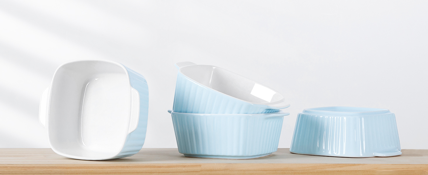 Набір форм для запікання NUTRIUPS 400мл, 4 шт., кераміка, 14.5 x 11.5 x 5.5 см, блакитний