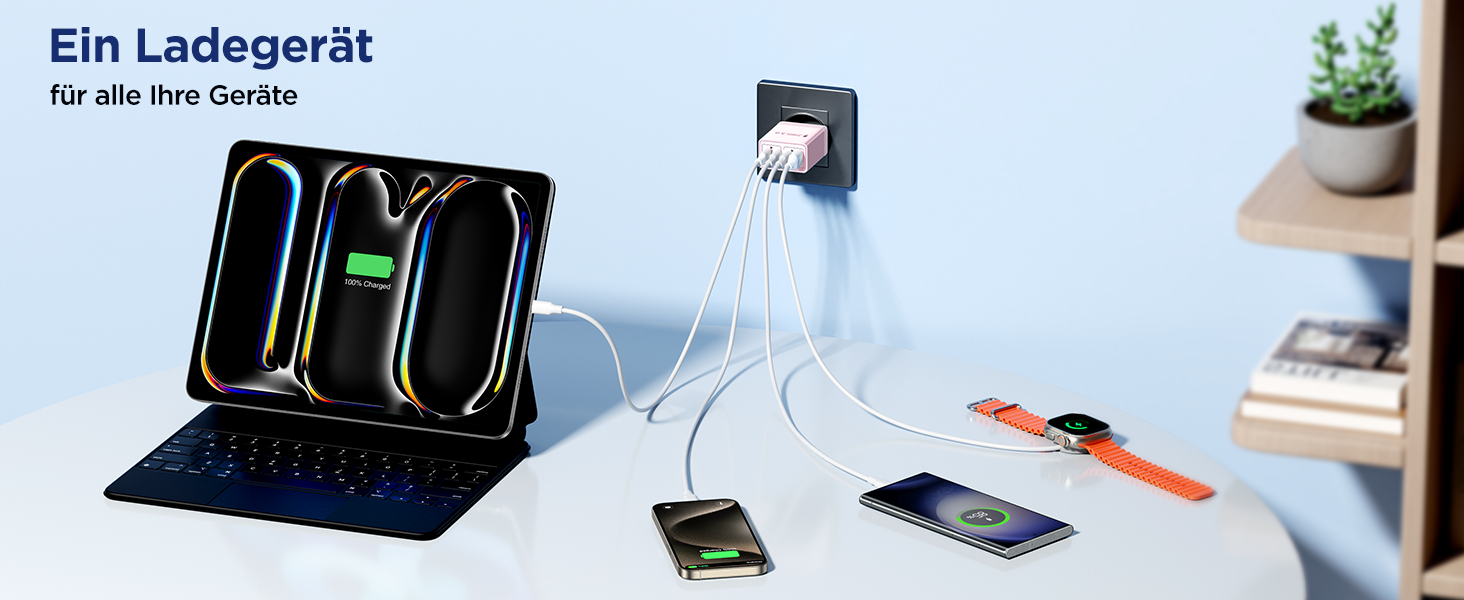 Двопакет USB-C зарядний пристрій Aioneus 4 порти, 40W, PD 3.0, для iPhone, Samsung та інших телефонів (рожевий)