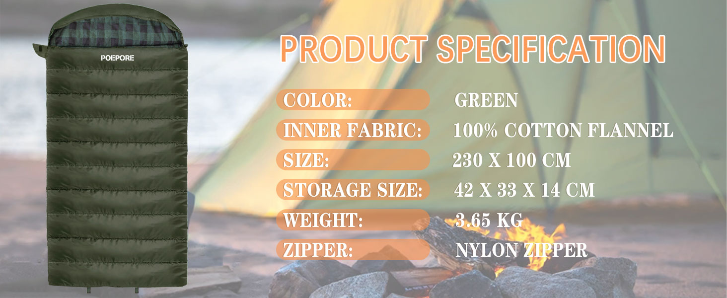 Спальний мішок Poepore Outdoor Winter для дорослих, Extra Wide, 3-4 сезони, XXL, теплий, бавовна, фланель, Deckenschlafsack, для кемпінгу, подорожей, пригод, 230 x 100 см, 0°C (Olive-L-Zip, -6°C)