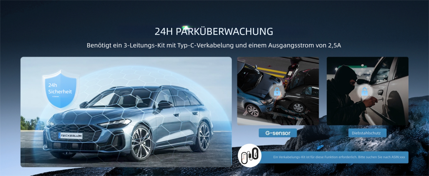 Відеореєстратор TECXERLLON 4K з ADAS, GPS, WDR, G-сенсором та нічним баченням, 24/7 парковка, 128GB карта в комплекті