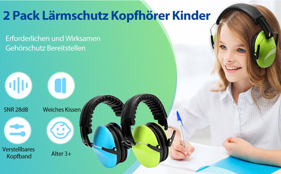 Навушники захисні для дітей Floriogra (2 шт) - капсульні, складані, блакитно-зелені, для захисту слуху від шуму (3-16 років)