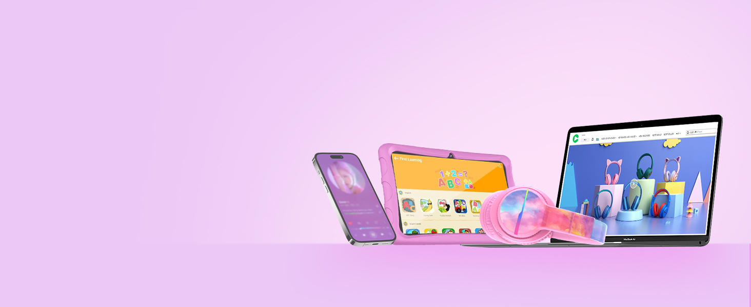 iClever Бездротові навушники для дітей з LED-підсвіткою, Over-Ear, Bluetooth 5.2, мікрофон, BTH12 (Tie-dye рожевий)