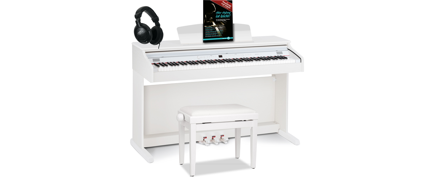 Цифрове піаніно Cantabile DP-50 WM E: 88 клавіш, молоточковий механізм, 14 тембрів, USB, 3 педалі, навушник, стійка, навчальний курс - білий матовий