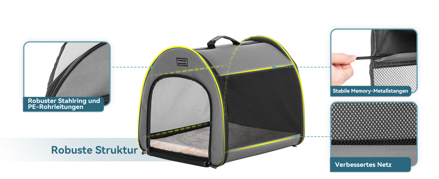 Складана переноска для собак та котів Petsfit сірого кольору S, з м'яким килимком та анти-відкривальною блискавкою