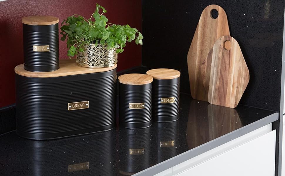 Контейнер для кави TYPHOON OTTO 1.4L з бамбуковим кришками та силіконовим ущільнювачем, декорований, з покриттям зі сталі. Підходить для кавових зерен, меленої кави та капсул. Також для чаю.