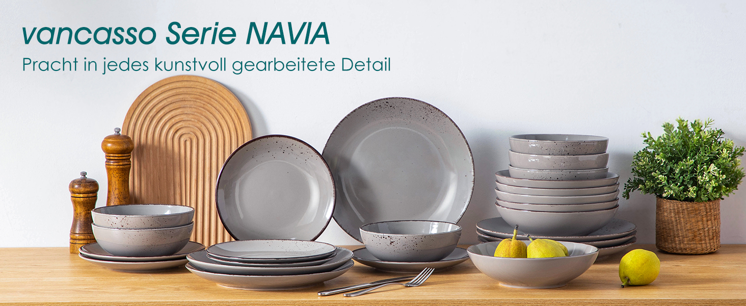 Набір посуду Vancasso NAVIA, 24 елементи, кераміка, сірий, для 4 осіб