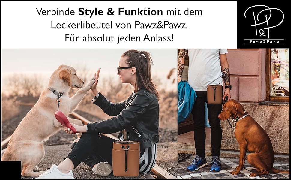 Pawz&Pawz Лекарлики для собак | Стильний набір для годування, дресирування та вигулу | Практичний, міцний ласощівник + диспенсер для відходів | Сумка для собак чорного кольору