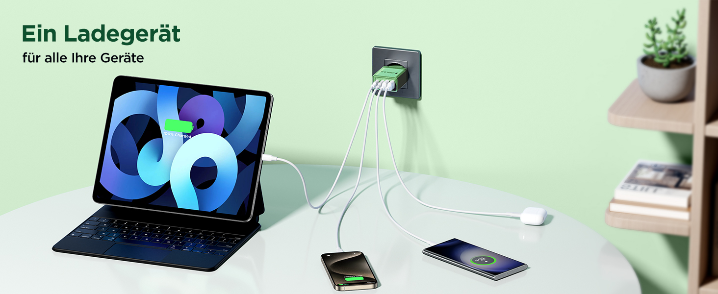 Зарядний пристрій USB-C 40W, мережевий адаптер з QC USB-A та USB-C, швидка зарядка для iPhone, Samsung та інших пристроїв (Темно-зелений)