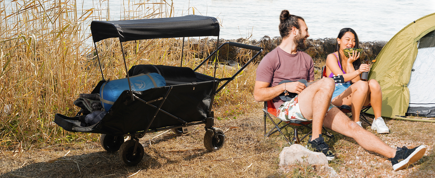 Складаний візок для собак REDCAMP з висувним задом, міцний, 134 л, великий, для кемпінгу, саду, спорту, покупок (Чорний, з сонцезахистом)