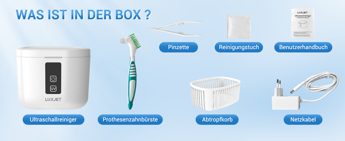 Ультразвуковий очищувач 48000Hz з УФ-дезінфекцією для зубних кап, брекетів, протезів та ювелірних виробів - 300 мл, 24 Вт