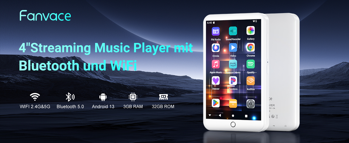 MP3 плеєр 96GB з Bluetooth, WiFi, Android 13, 4