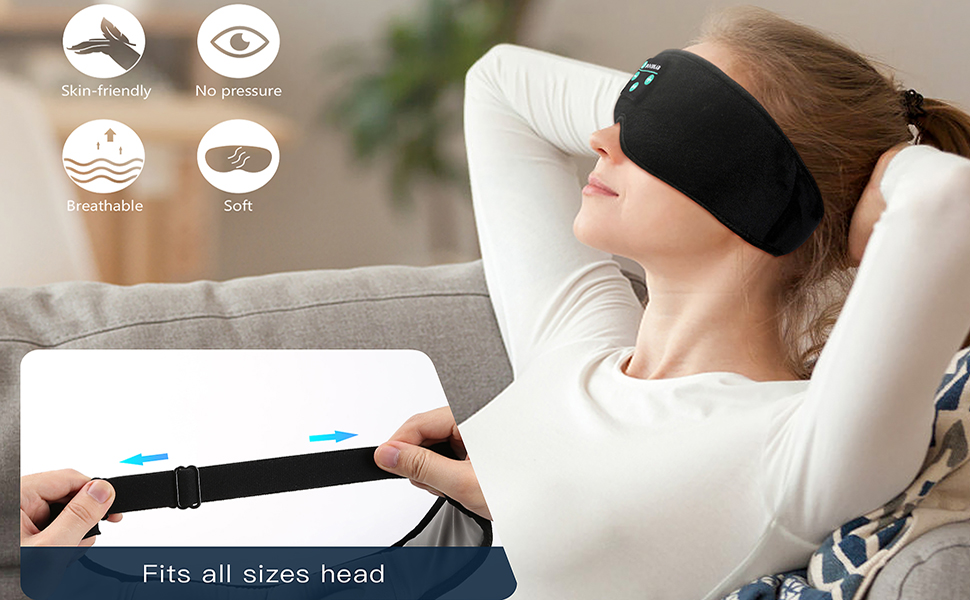 Маска для сну з Bluetooth-навушниками Boodlab 3D, бездротові, пранні, для сну, медитації, подорожей, чорний колір
