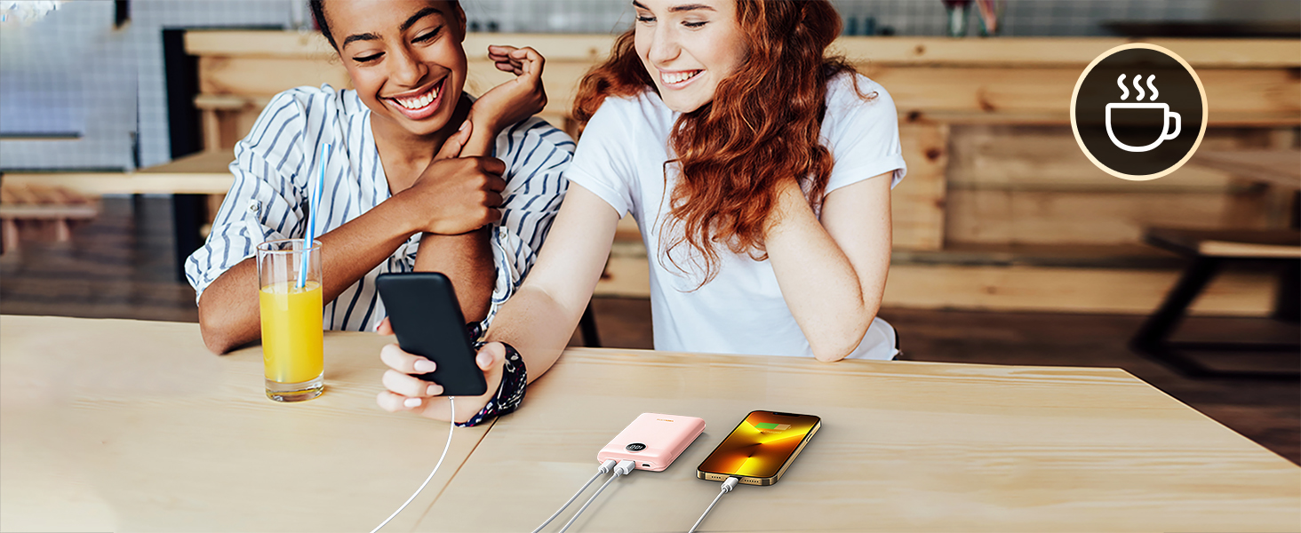 Powerbank VEEKTOMX 10000mAh з PD3.0 та QC3.0, 22,5W, Mini, USB-C, для iPhone/iPad/Samsung/Huawei/Xiaomi/OnePlus, білий/рожевий