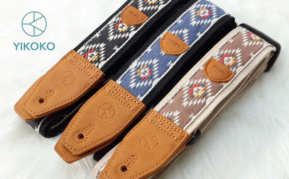 Гітарний ремінь 5,1 см з бавовняного друку, квітковий принт, з повнозернової шкіри, для бас-гітари, електрогітари та акустичної гітари, безкоштовна кнопка для ремінця, фіксатори ремінця та медіатори. Жовті ромашки (Чорний діамант)