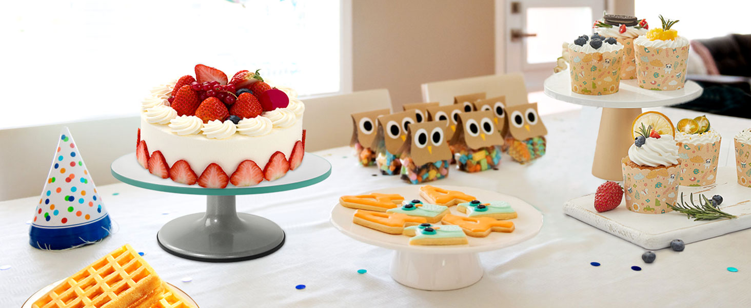 Обертова підставка для тортів Uten: поворотний стіл для випічки, декорування тортів, цукрової глазурі (гартоване скло)