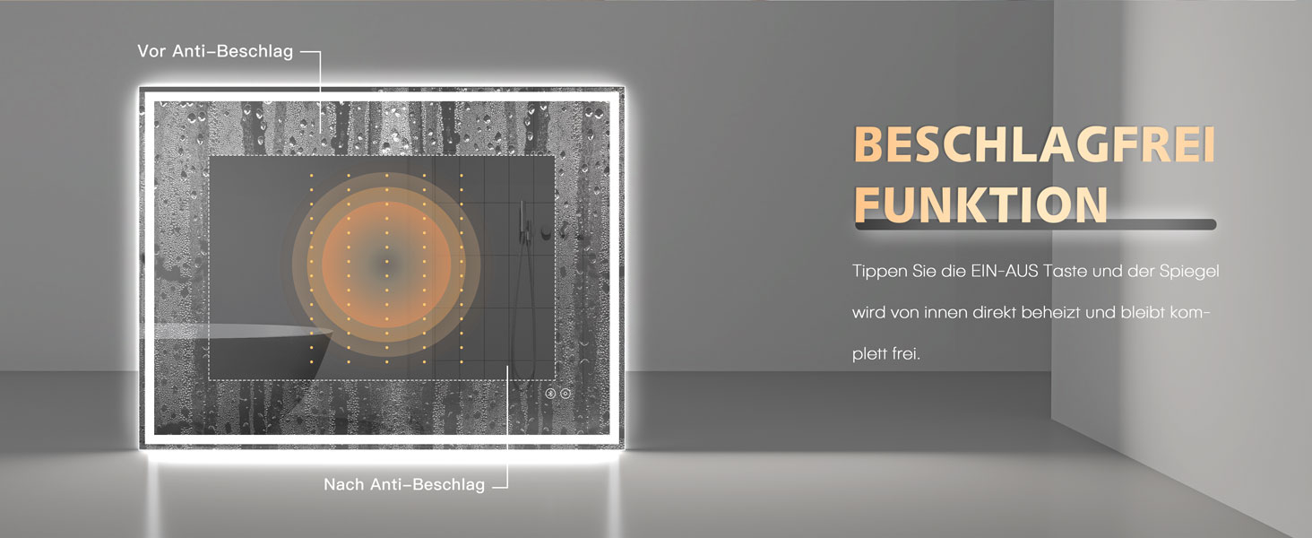 Дзеркало для ванної кімнати з LED-підсвічуванням Dripex, 50x70 см, сенсорне управління, протитуманне покриття, Bluetooth, розетка, 3 кольори світла