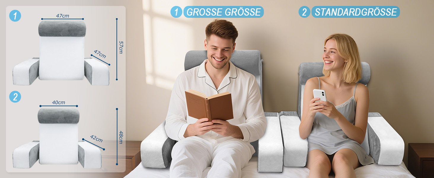 HOMCA Подушка для читання та відпочинку в ліжко та на диван з знімною подушкою для шиї та підлокітником, подушка для спини, подушка для стіни, багатофункціональна подушка-клинок для читання, роботи, перегляду телевізора (36x40x48 см)