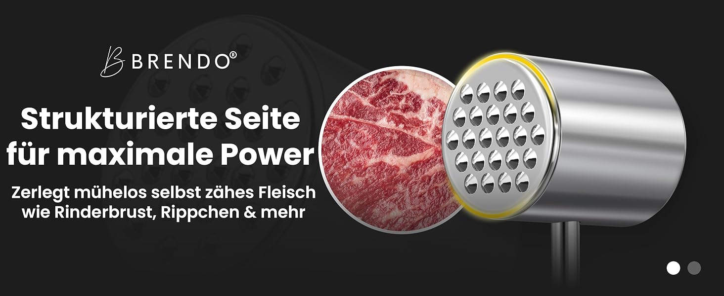 Преміум Fleischklopfer від Brendo: м'ясорубка з масивного нержавіючої сталі, двостороння, з плоскою та зубчастою поверхнею для будь-якого м'яса, + E-Book рецептів, придатна для миття в посудомийній машині, шніцельниця