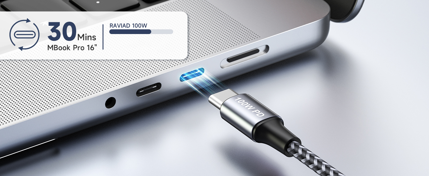 Кабель RAVIAD 100W USB-C 3-в-1 (1.2м) з E-Mark для iPhone, Galaxy, MacBook