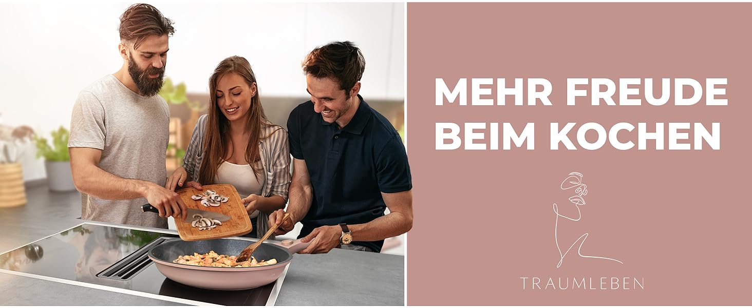 Набір сковорідок TRAUMLEBEN Neu 2-кількісний (24, 28 см) з знімними ручками, антипригарне покриття, PFOA-free, для індукції, для духовки, сковорода з покриттям, сковорода для смаження та універсальна (Рожевий, 28 см)