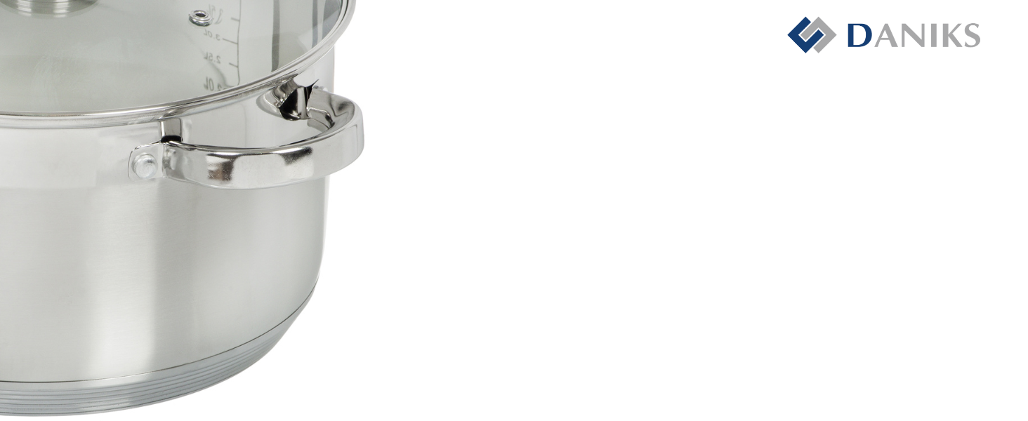 Danik Standard Stainless Steel Cooking Pot with Glass Lid, 20 cm, 4 Liters, Soup Pot/Noodle Pot/Pasta Pot, Silver