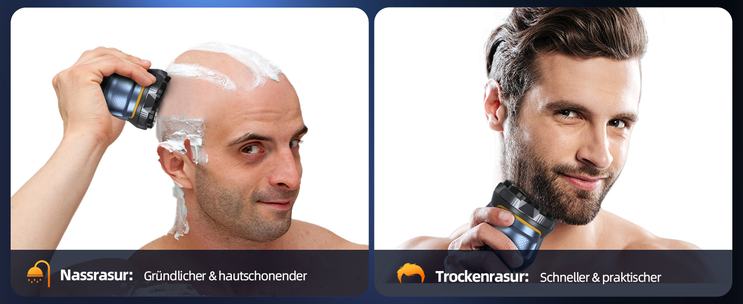 Електрична бритва для гоління голови Glatzen 6D, чоловіча, 2 режими, магнітна, IPX7 водонепроникна, Type-C, для сухого та вологого гоління 0.0 мм