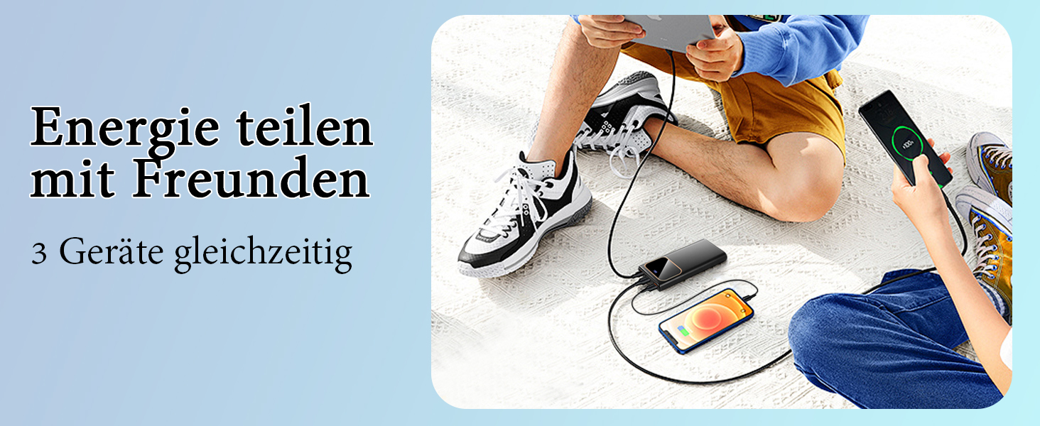 Power Bank 20000mAh з USB-C, PD 3.0, QC 4.0, 22.5W, чорний - для iPhone, Samsung та інших