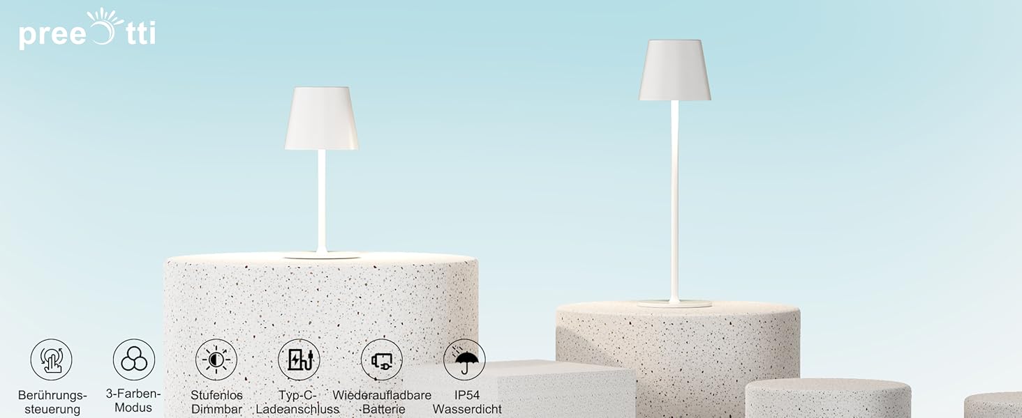 Настільна LED лампа акумуляторна бездротова 2 в 1, димується, з USB-C зарядкою, 3 режими світла, біла - набір 2 шт.