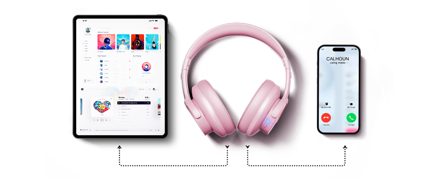 Бездротові навушники Picun B8 Bluetooth з 3 музичними режимами EQ, 120 годин роботи, глибокий бас, для телефону, ПК, офісу, подорожей (Рожевий)