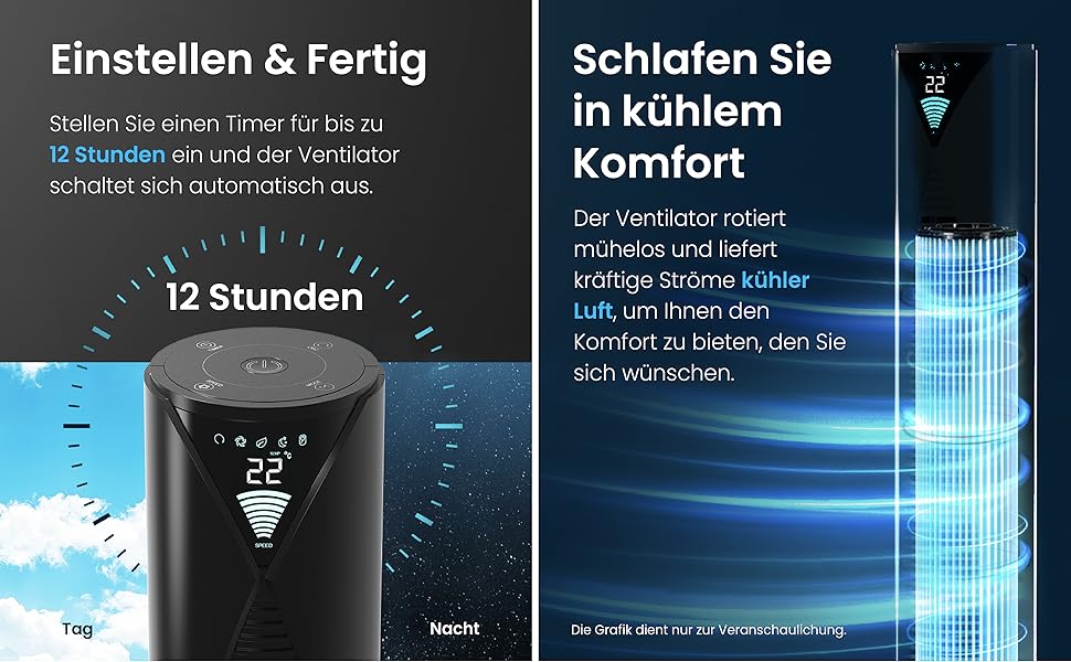 Турбовентилятор Pro Breeze з пультом керування, 70° осциляція, 3 режими, таймер 14 годин, 45W, 117см, 4 режими, режим сну - чорний