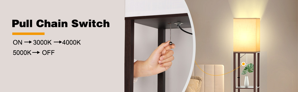 Світлодіодна торшер з дерева, 1.6м, з цоколюванням E27 (3000K-5000K), ретро торшер з 3 полицями, 3 колірні температури, настільна лампа з абажуром для спальні, кута, вітальні, офісу (коричневий)