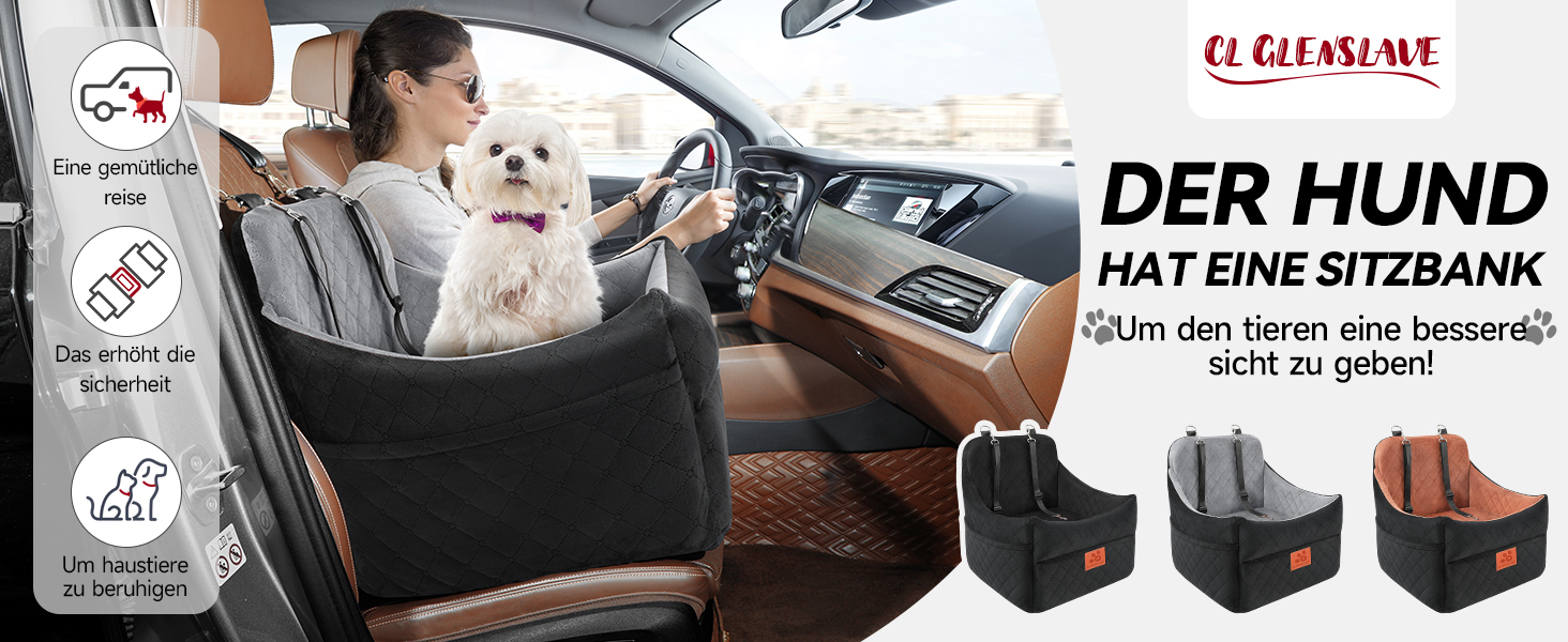 Автокрісло для собак GL GLENSLAVE: комфортне та безпечне автокрісло для маленьких та середніх собак (до 16 кг), чорний/коричневий колір, знімний та миючий чохол