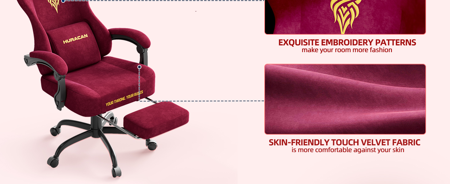 Ігрове крісло Ferghana Ergonomic Gaming Chair з оксамиту, з підтримкою попереку та підголівником, офісне крісло для геймерів та роботи (Червоне, LW220)