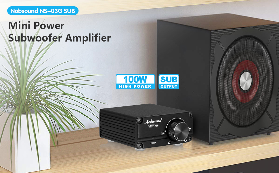 Підсилювач сабвуфера Nobsound 100W, моно, цифровий аудіо підсилювач, міні, чорний, з блоком живлення 19V