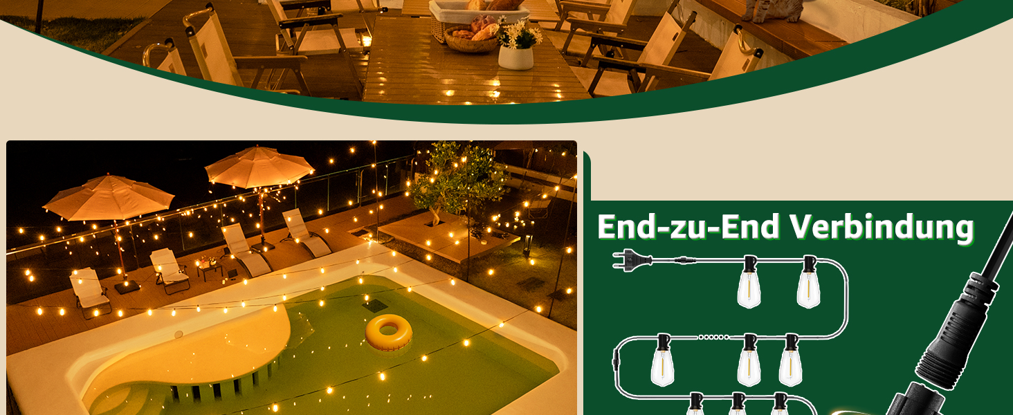 Ланцюжок вогнів Ollny для вулиці 5м, 13+1 ST38, LED, для саду, кемпінгу, вечірок