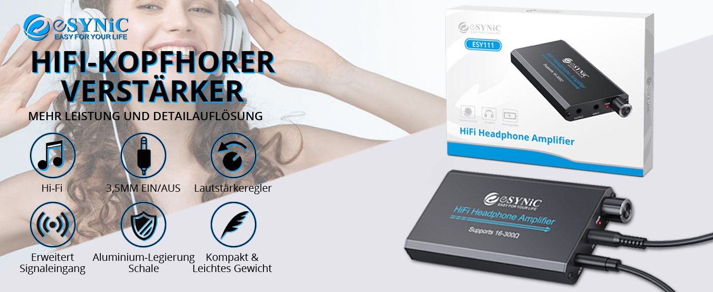Портативний підсилювач навушників eSynic HiFi, 16-300 Ом, для MP3/MP4, телефону, ноутбука, планшета, з акумулятором
