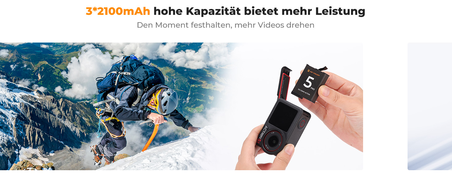 Акумулятор K&F Concept OSMO Action 5 2100mAh + Зарядний пристрій 3-слотовий + Експрес-кейс для карт, сумісний з DJI OSMO Action 5 Pro, Action 4, Action 3 та Osmo 360