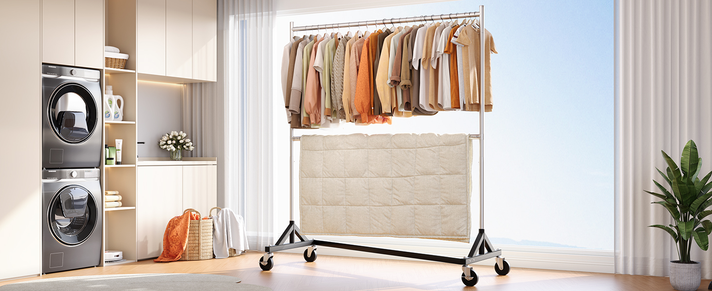 Комерційний вішак для одягу HOKEEPER на Z-підставці, вантажопідйомність 250 кг, міцний вішак для важких речей, регульована штанга для одягу на колесах, 58x159x220 см