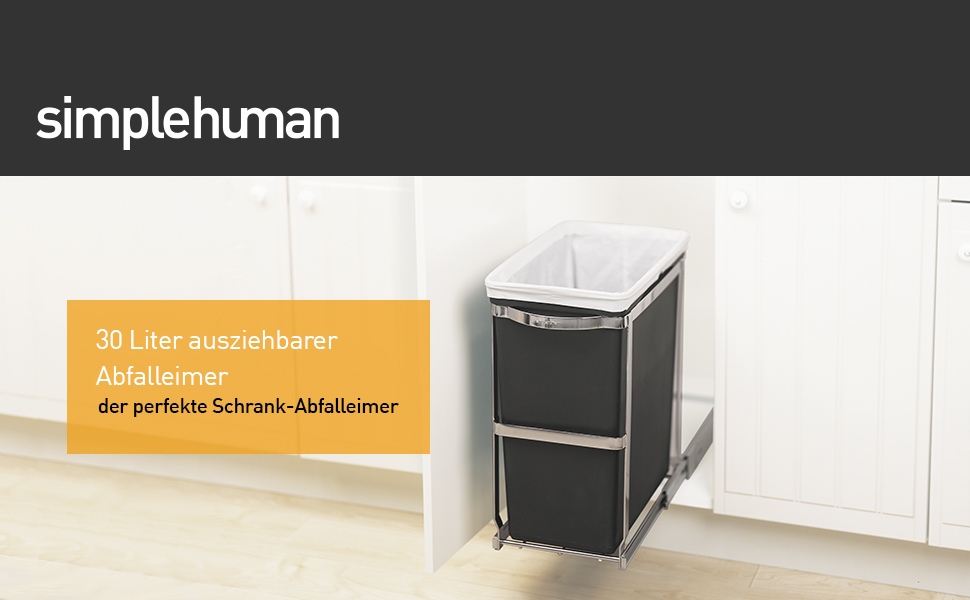 Висувний сміттєвий контейнер для сортування simplehuman CW1016, 35 л, 2 секції, сталева рама, вбудований в кухонну шафу